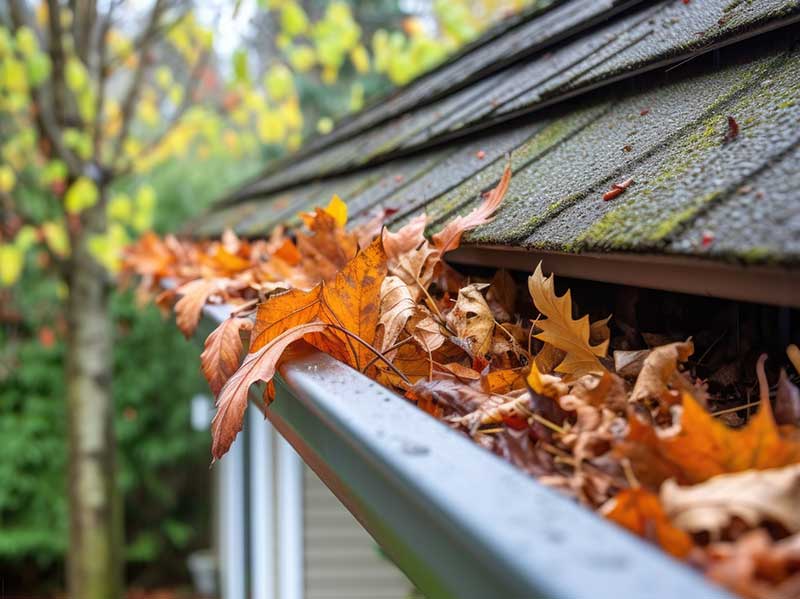 leaves in the gutter